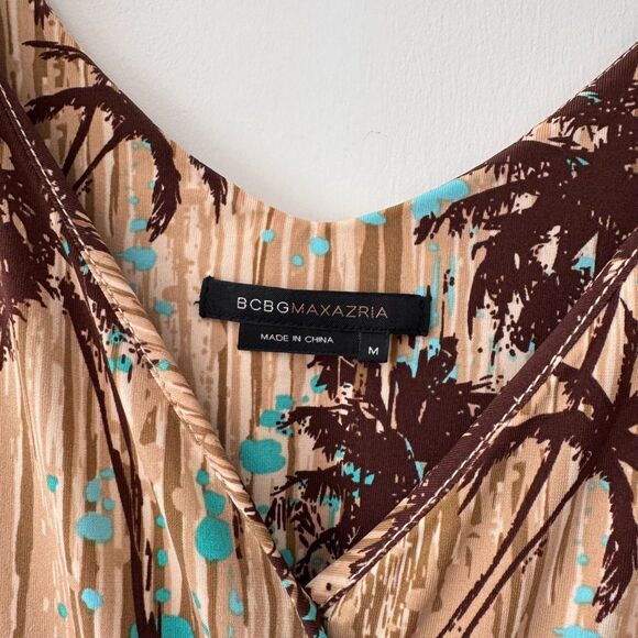 BCBGMAXAZRIA Tropical Palm Tree V-Neck Midi Dress Medium - Picture 5 of 6